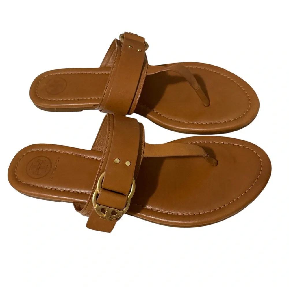 Tory Burch Brown Leather Thong Sandals with Buckle Marsden Women’s 8.5